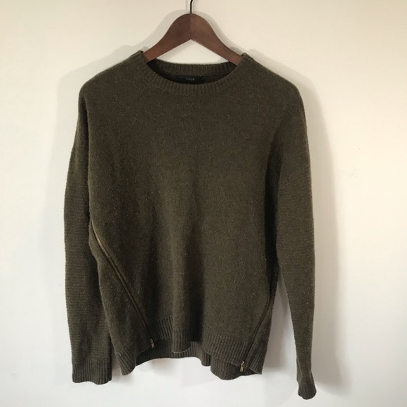 J. Crew Sweaters - J Crew Long Sleeve Army Green Zip Detail Sweater
